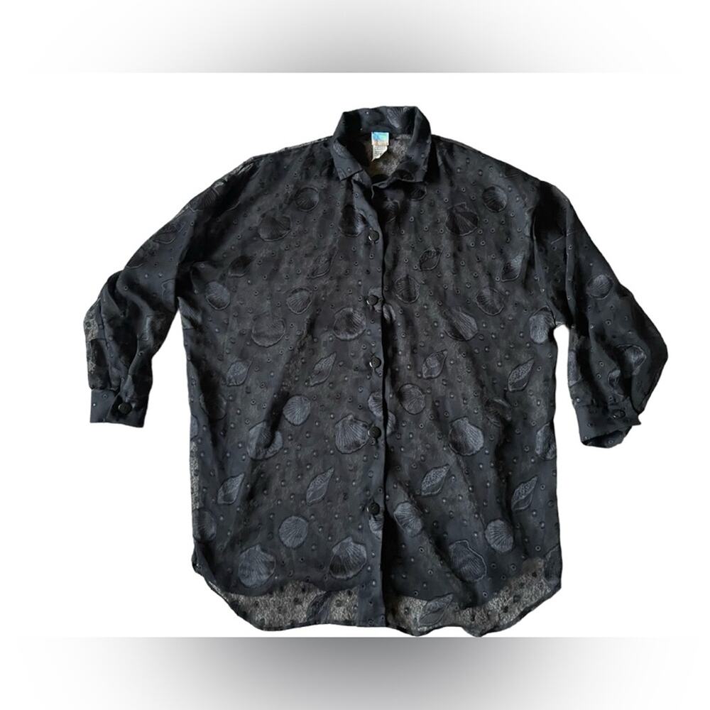 Sheer Black Seashell Women’s Shirt/Coverup Size XL Coastal Goth Flowy Beach